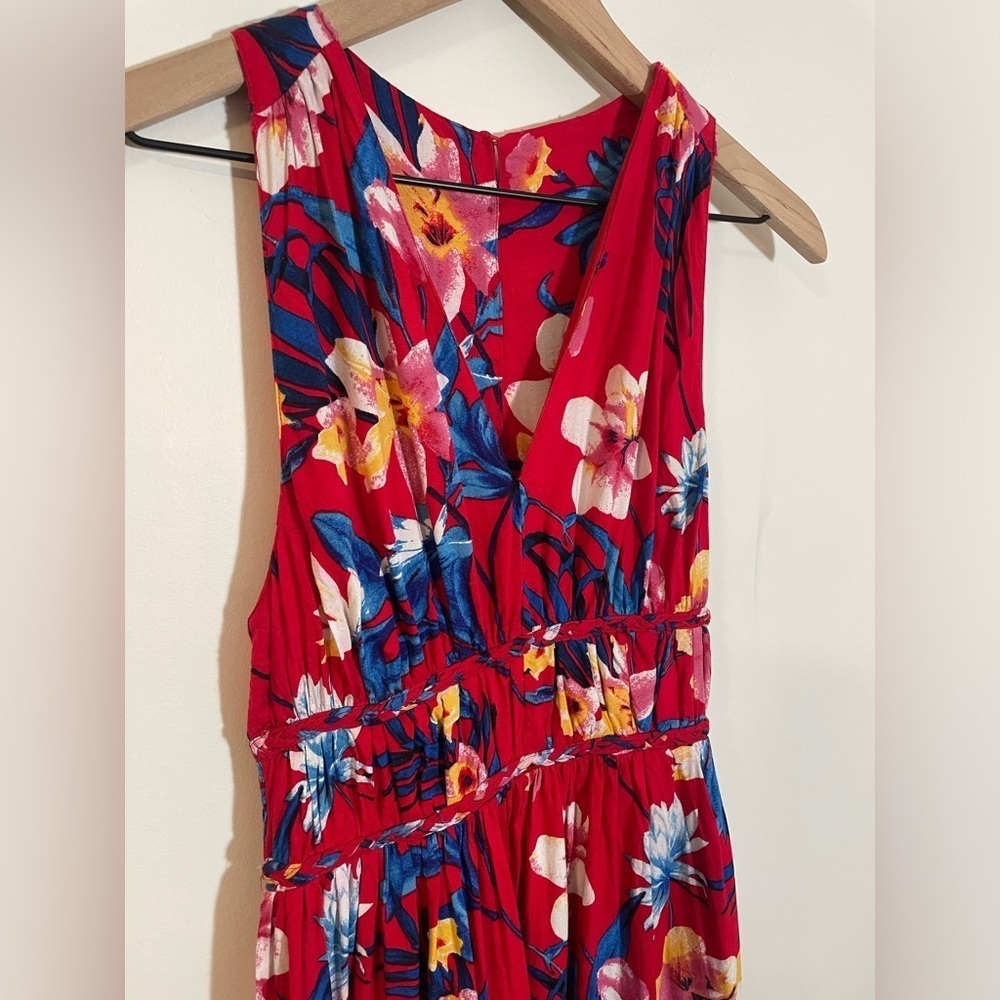 Japna Floral V Neck Sleeveless Racerback 5 Button Red Maxi Dress Size Medium - Picture 2 of 10
